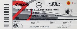 Vstupenka fotbal SK Slavia Praha vs.FK Bohemians Praha, 2009