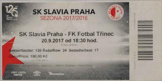 Vstupenka fotbal SK Slavia Praha vs. FK Fotbal Třinec, 2017