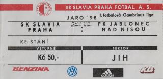 Vstupenka fotbal SK Slavia Praha vs. FK Jablonec, 98