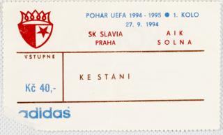Vstupenka fotbal SK Slavia Praha vs. IK Solna, 1994