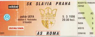 Vstupenka fotbal SK Slavia PRAHA vs.l AS Roma v, 1996 II