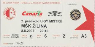 Vstupenka fotbal  SK Slavia Praha vs. MŠK Žilina, 2007 (2)