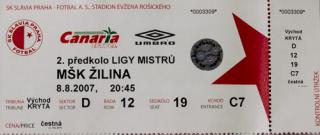 Vstupenka fotbal  SK Slavia Praha vs. MŠK Žilina, 2007