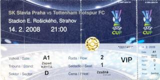 Vstupenka fotbal SK Slavia Praha vs. Tottenham Hotspur FC, VIP, 2008