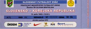 Vstupenka fotbal , Slovensko v. Kórejská republika, 1998