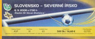 Vstupenka fotbal, Slovensko v. Severní Irsko, 2008