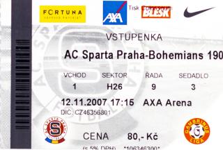 Vstupenka fotbal , Sparta Praha v.  Bohemians, 2007