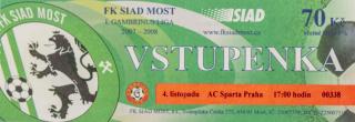 Vstupenka fotbal , Sparta Praha v. FI Siad Most, 2007