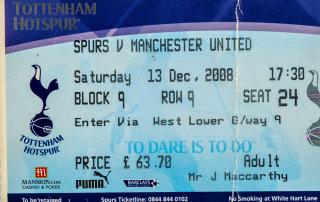 Vstupenka fotbal , Spurs v. Manchester United , 2008