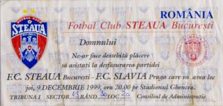 Vstupenka fotbal , Steaua Bucharest v. SK Slavia Prague , 1999