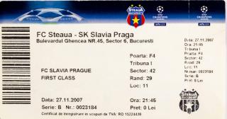 Vstupenka fotbal , Steaua Bucharest v. SK Slavia Prague , 2007