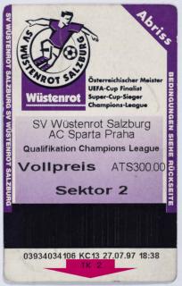Vstupenka fotbal, SV Wustenrot Salzburg v. AC Sparta Praha, 1997