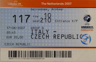 Vstupenka fotbal, U21 CH, Italy v. Czech republic, The Nederlands, 2007