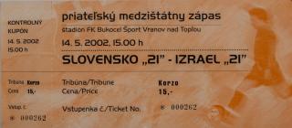 Vstupenka fotbal , U21 Slovensko v. Izrael, 2002