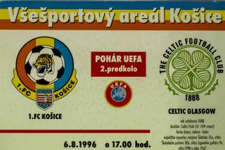 Vstupenka fotbal  UEFA, 1. FC Košice v. Celtic Glasgow, 1996