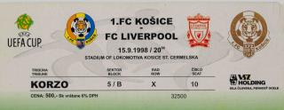 Vstupenka fotbal UEFA, 1. FC Košice v. FC Liverpool, 1998, 2