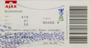 Vstupenka fotbal , UEFA . AFC Ajax. Slavia, 2008