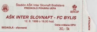 Vstupenka fotbal UEFA, AŠk Inter Slovnaft v. FC Bylis, 1999
