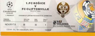 Vstupenka fotbal UEFA CHL, 1. FC Košice v. FC Cliftonville, 1998