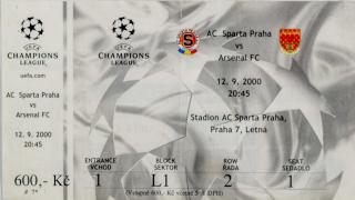 Vstupenka fotbal , UEFA CHL, AC Sparta Praha v. Arsenal FC, 2000