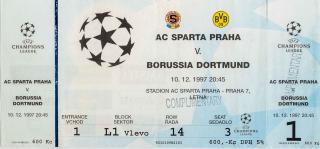 Vstupenka fotbal , UEFA CHL, AC Sparta Praha v. Borussia Dortmund, 1997