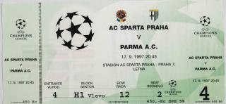Vstupenka fotbal UEFA CHL, AC Sparta Praha v. Parma AC, 1997
