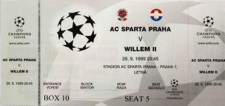 Vstupenka fotbal UEFA CHL, AC Sparta Praha v. Willem II, 1999