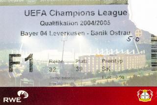 Vstupenka fotbal  UEFA CHL, Bayern 04 Leverkusen v. Banik Ostrava, 2004