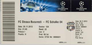 Vstupenka fotbal, UEFA CHL, FC Steaua Bucuresti v. FC Schalke 04, 2013