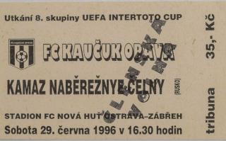 Vstupenka fotbal UEFA, FC Kaučuk Opava v. Kamaz Naběrežnye Celny, 1996