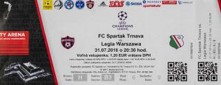 Vstupenka fotbal, UEFA, FC Spartak Trnava v. Legia Warszawa, 2018