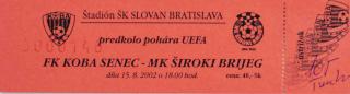 Vstupenka fotbal ,UEFA , FK Koba Senec v. MK Širiki Brijeg, 2002, 2