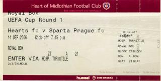 Vstupenka fotbal UEFA, Hearts FC v. Sparta Prague, 2006