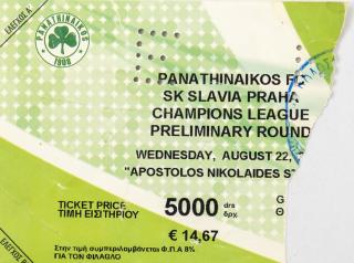 Vstupenka fotbal  UEFA  Panathinaikos Atheny v. SK Slavia Prague , 2001