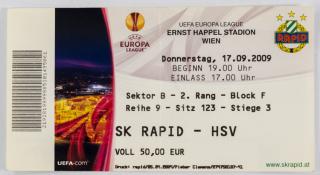 Vstupenka fotbal, UEFA, SK Rapid v. HSV, 2009