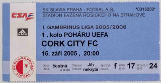 Vstupenka fotbal, UEFA,  SK Slavia Prague vs. Cork City FC, 2005
