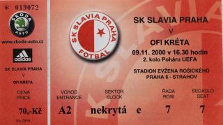 Vstupenka fotbal  UEFA SK Slavia Prague vs. OFI Kréta, 2000
