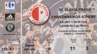Vstupenka fotbal  UEFA SK Slavia Prague vs. Panathinaikos Atheny, 2001