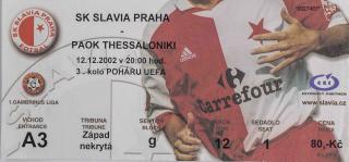 Vstupenka fotbal  UEFA SK Slavia Prague vs. PAOK Thessaloniky, 2002 (2)