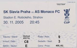 Vstupenka fotbal, UEFA SK Slavia Praha v. AS Monaco, FC, 2005