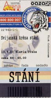 Vstupenka, HC Liberec v. HC Slavia Praha, 2003