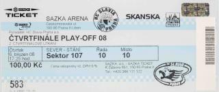 Vstupenka, HC Slavia Praha, QF Play off, 2008