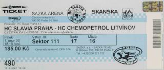 Vstupenka, HC Slavia Praha v. HC Chemopetrol Litvínov, 2008