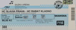 Vstupenka, HC Slavia Praha v. HC Kladno, 2007