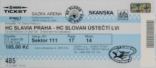 Vstupenka, HC Slavia Praha v. HC Slovan Ústečtí lvi, 2008