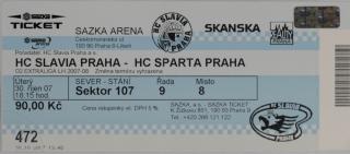 Vstupenka, HC Slavia Praha v. HC Sparta Praha, 2007