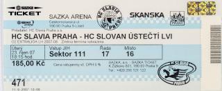 Vstupenka, HC Slavia Praha v. HC Ústečtí lvi, 2007