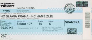 Vstupenka, HC Slavia Praha v. HC Zlín, 2006