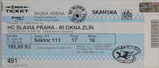 Vstupenka, HC Slavia Praha v. HC Zlín, 2008