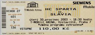 Vstupenka,  HC Sparta Praha v. HC Slavia Praha , 2003